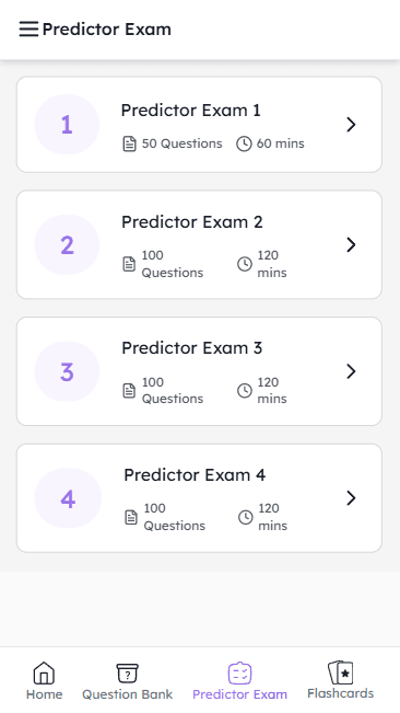 BoardCerts timed predictor exam interface adapted for mobile screens