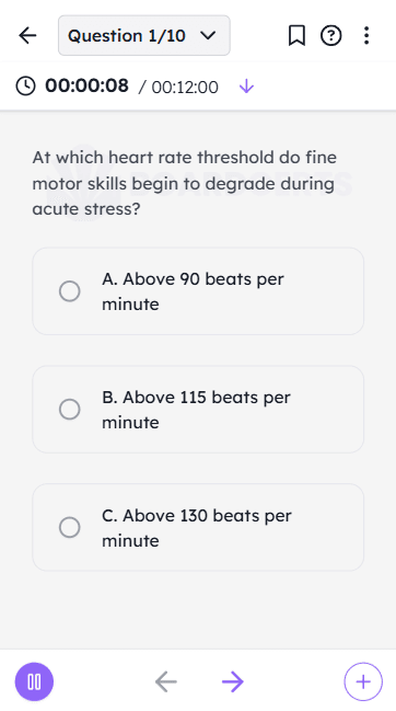 BoardCerts mobile question bank interface with readable question and options