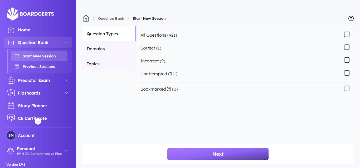 pmh-bc boardcerts exam filters